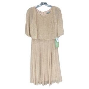 Danny & Nicole NWT Size 12 Gold Metallic Pleated Flutter Sleeve Dress Wedding